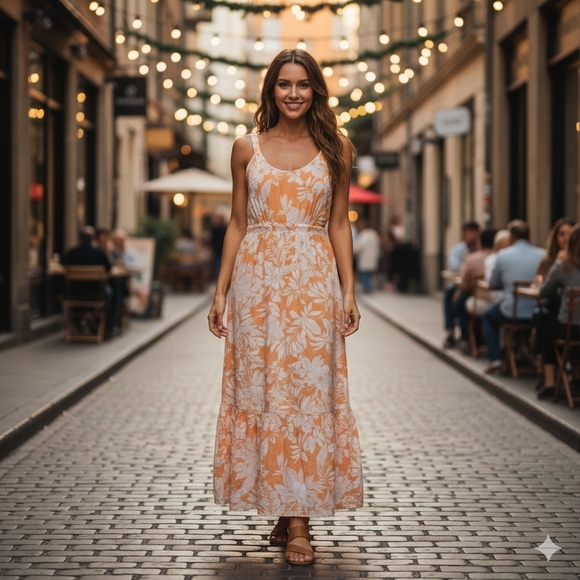 GAP Dresses & Skirts - GAP Women's Resortwear Beach Orange Floral Maxi Dress Size 2